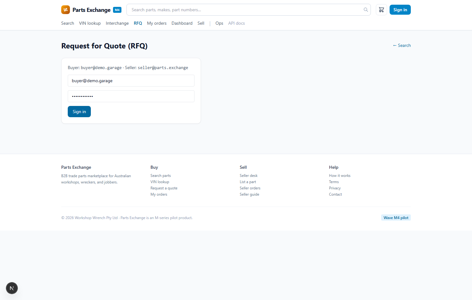 Parts Exchange RFQ system