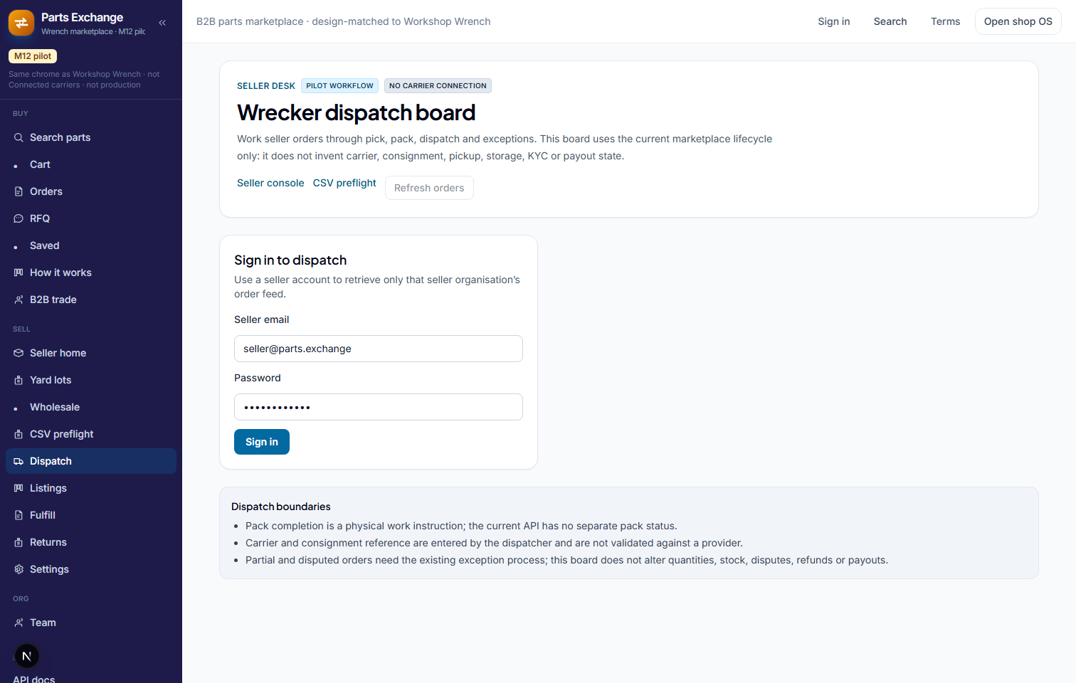 Seller dispatch desk