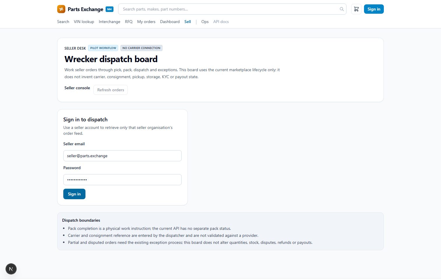 Seller dispatch desk
