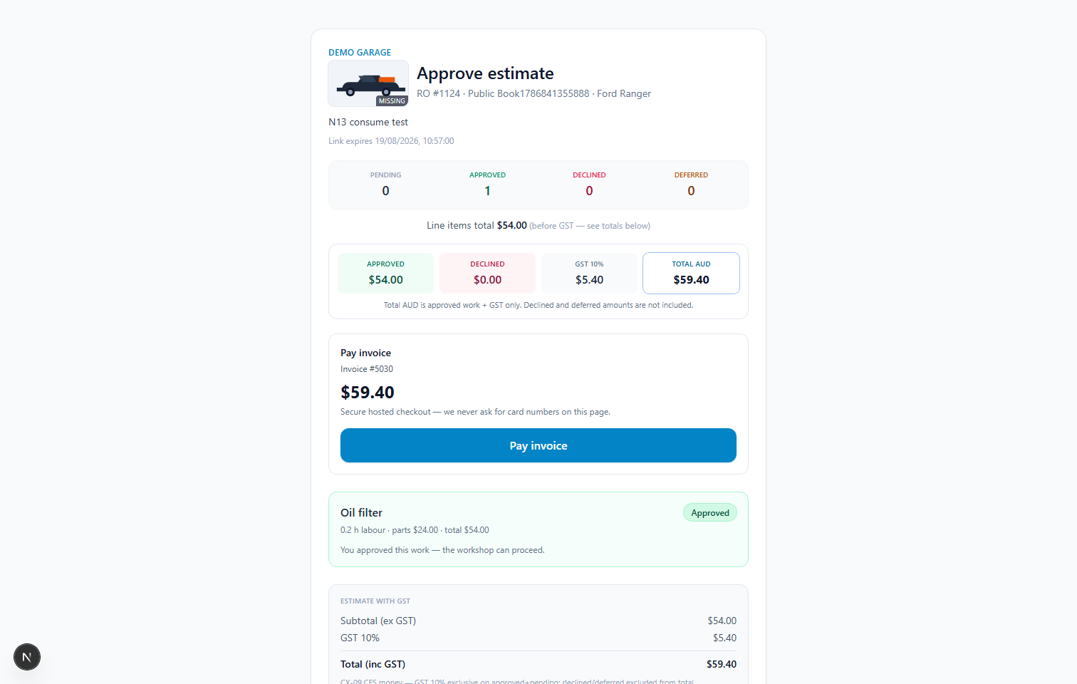 Customer portal estimate line approval without a shop login