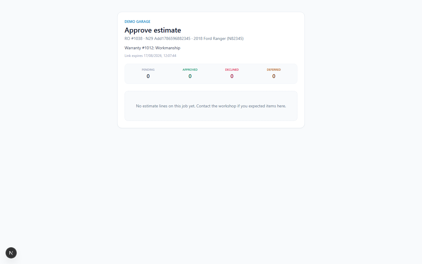 Customer portal estimate line approval without a shop login