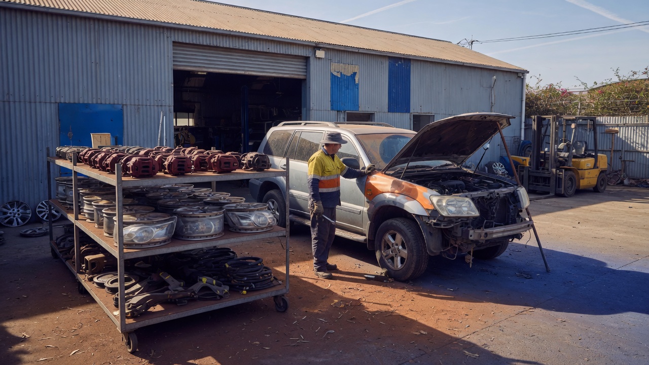 Wrecker yard overview showing lot management and vehicle inventory